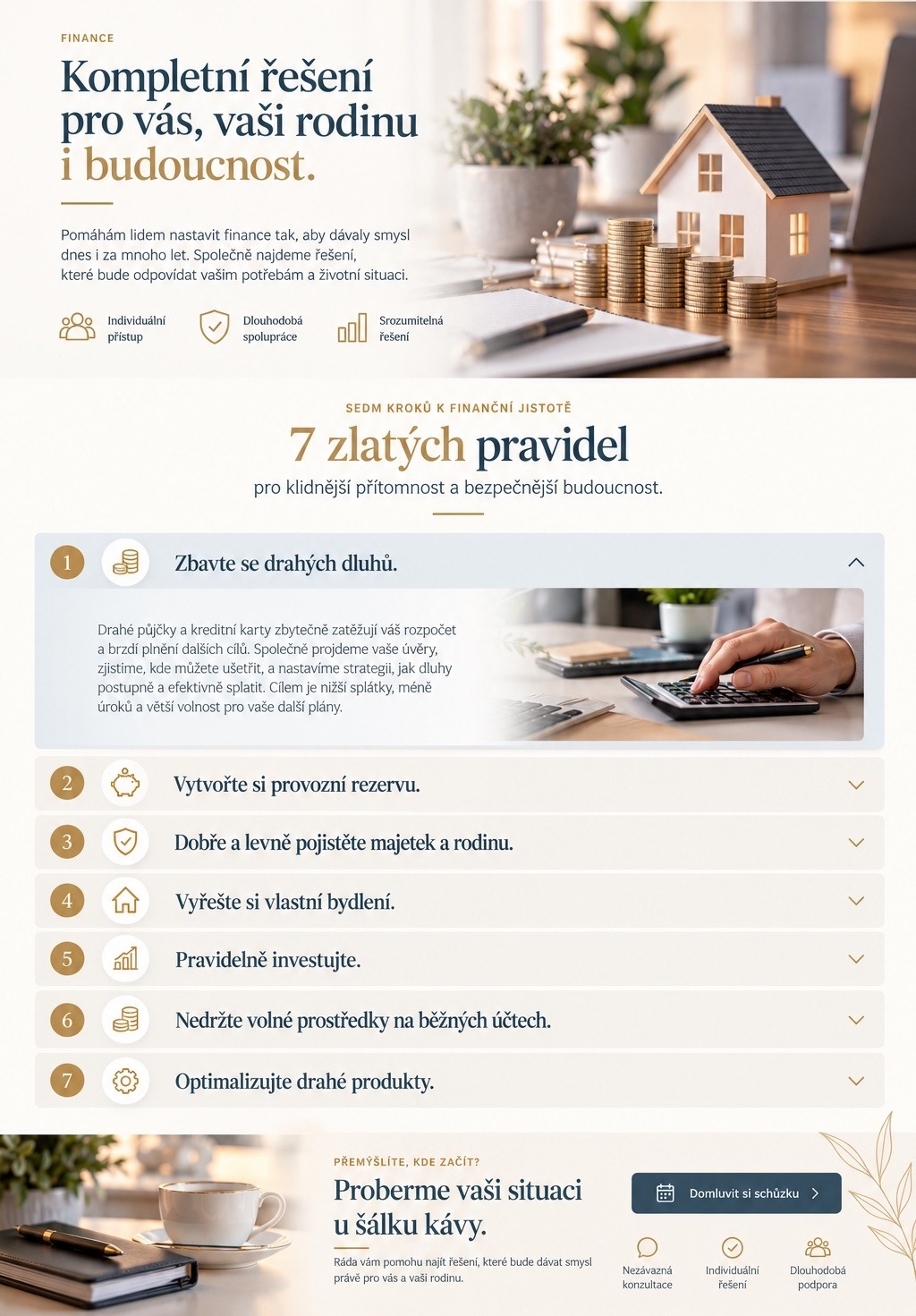 Schválený grafický návrh stránky Finance